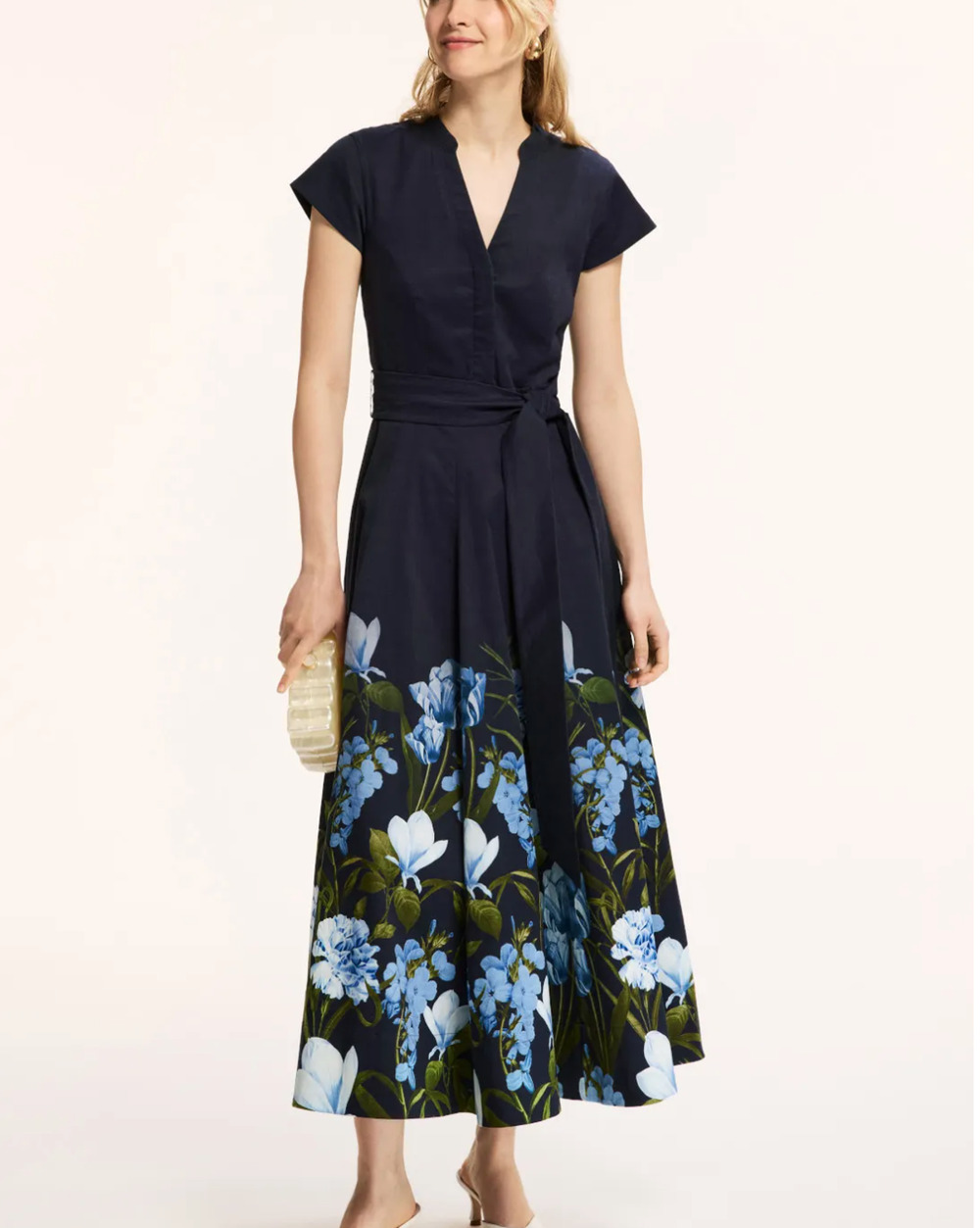 Sachin + Babi Blue Floral Midi Dress SIZE 10 Cotton Career Daytime Designer $500